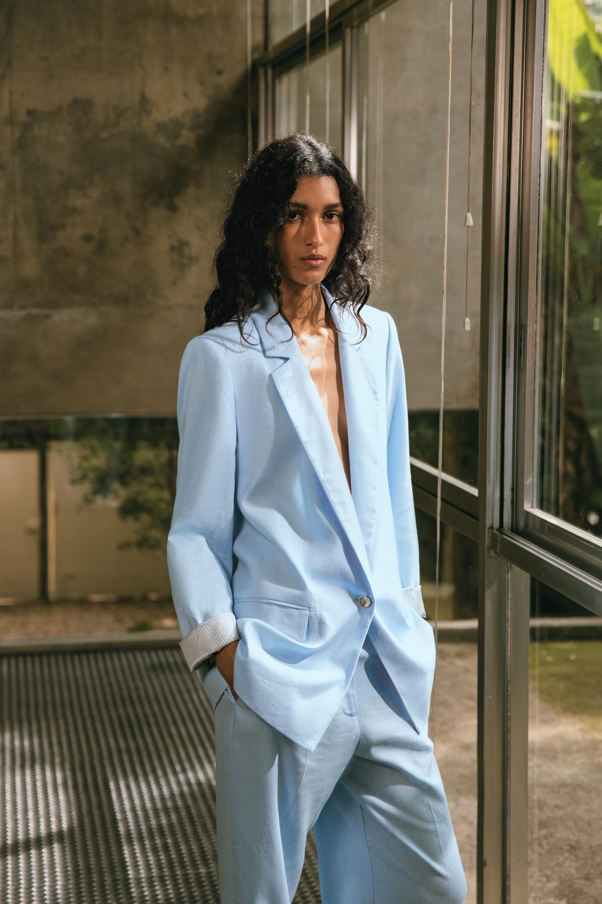 プリントカフス リネンブレザー　ZARA ZARA ザラ プリントカフスリネンブレザー - メルカリ