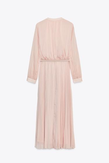 ROBE MIDI PLISSÉE CEINTURE - Beige rosé de Zara - Image 9