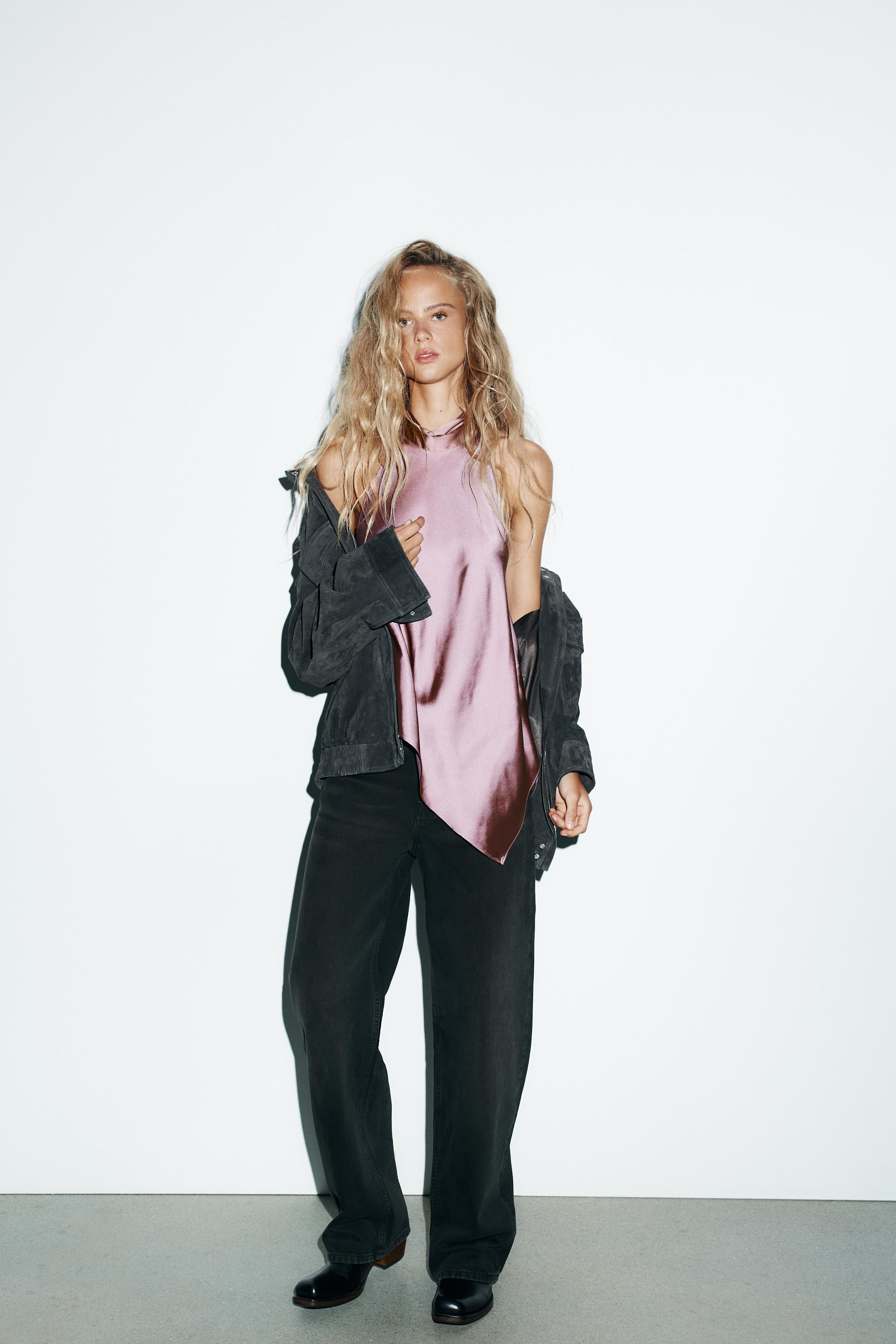 サテン地ホルターネックトップス - ペールピンク | ZARA Japan