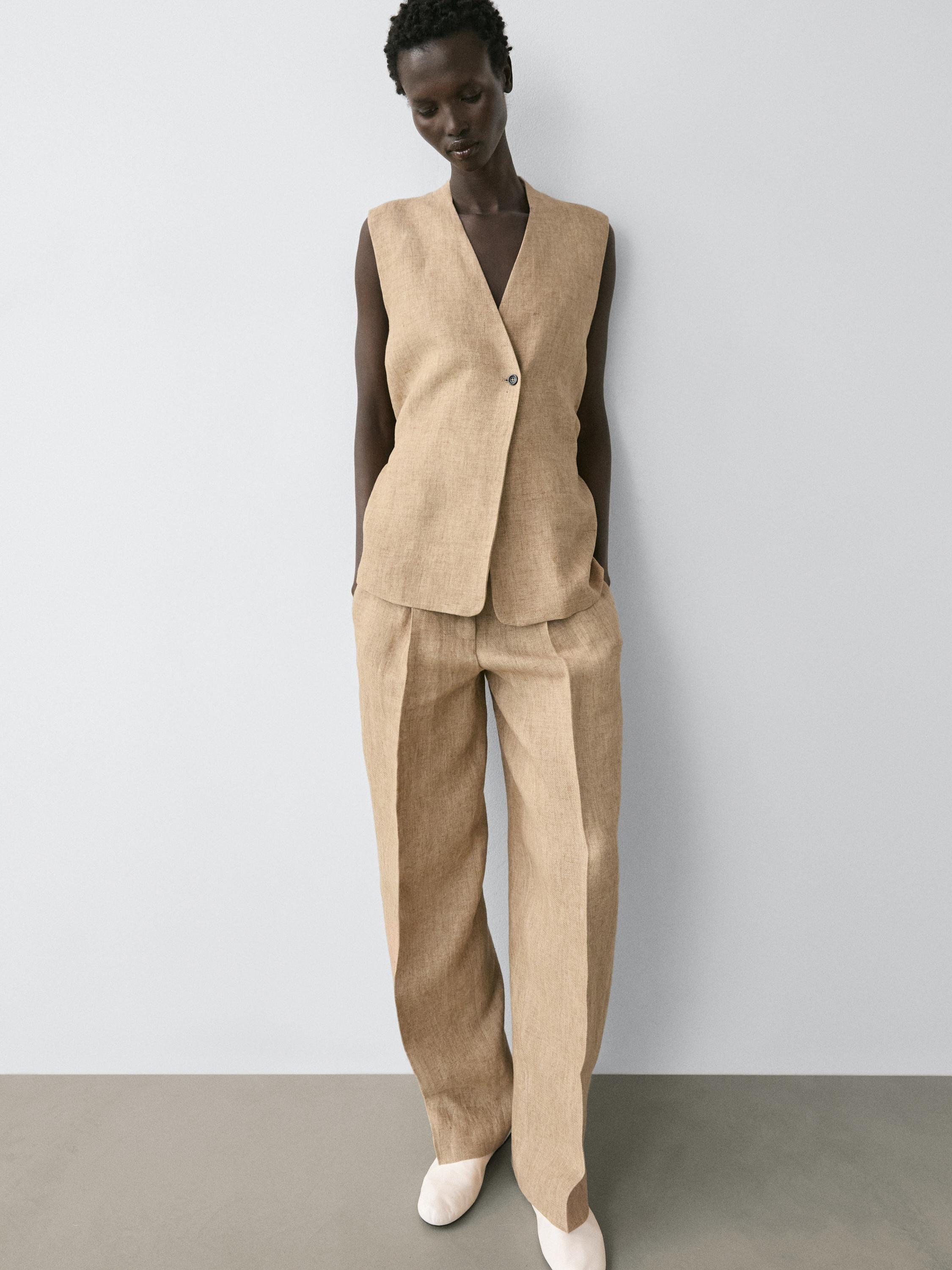 Linen waistcoat with crossover fastening — Beige