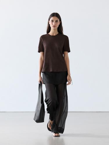 Zara Linen short sleeve T-shirt - Dark brown
