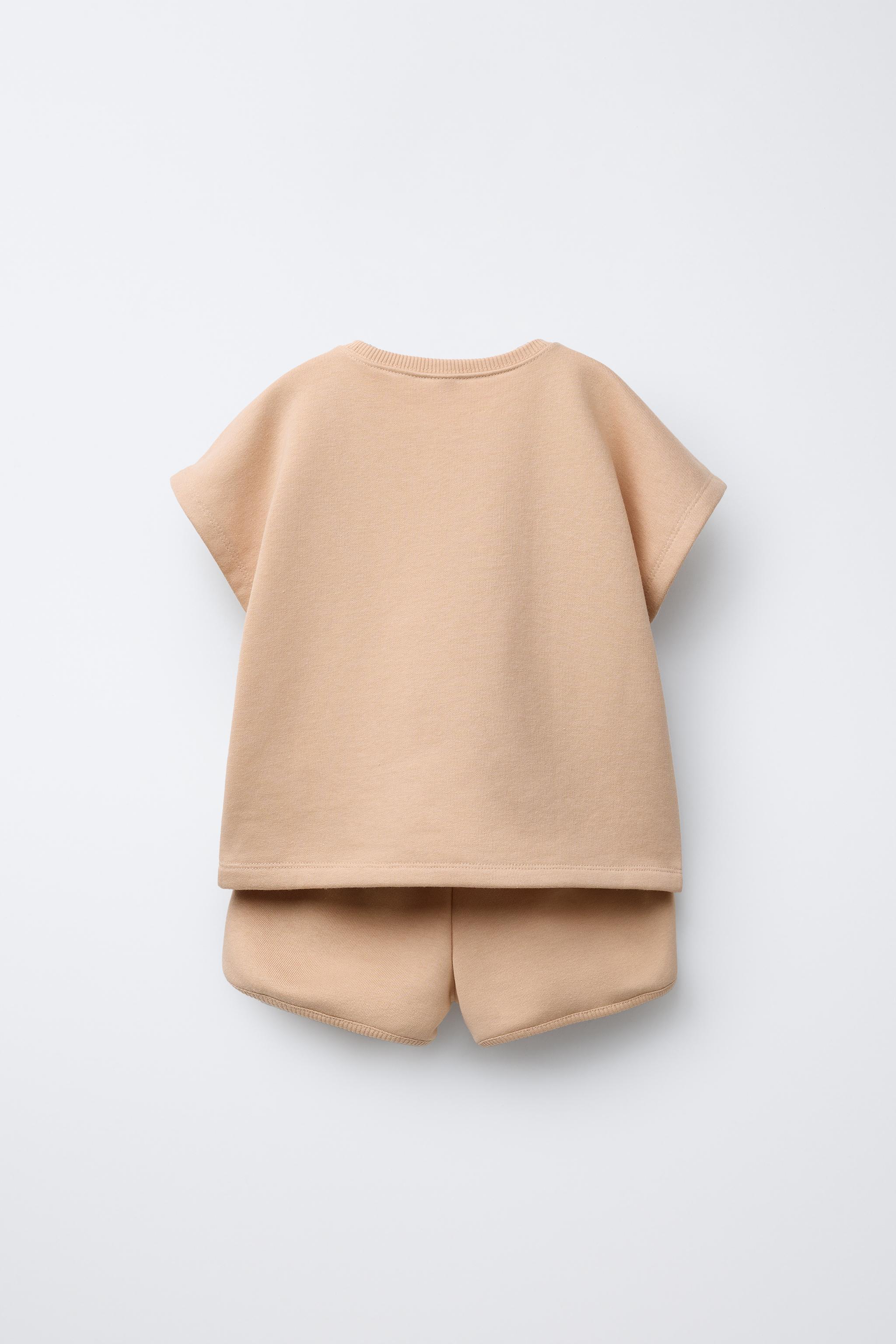新品 PLAIN MEDIUM WEIGHT T-SHIRT AND BERMUDA SET - Beige | ZARA トップス