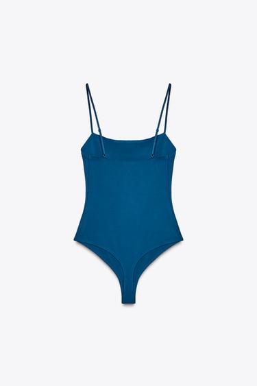 STRAPPY POLYAMIDE BODYSUIT - Duck blue by Zara