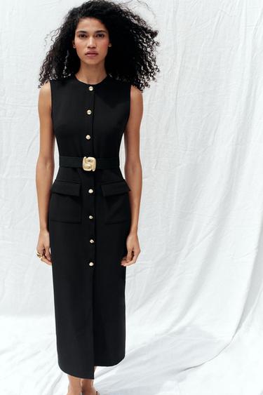 ROBE MIDI EN CRÊPE AVEC CEINTURE - Noir de Zara - Image 2