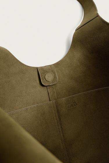 SAC SHOPPER EN CUIR - Vert kaki de Zara - Image 6