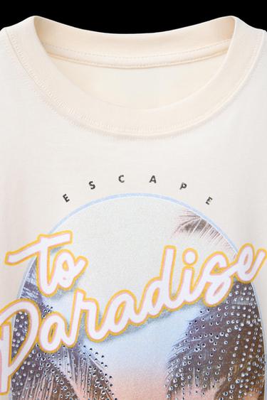 FESTIVAL-T-SHIRT MIT STRASS - Cremefarben von Zara