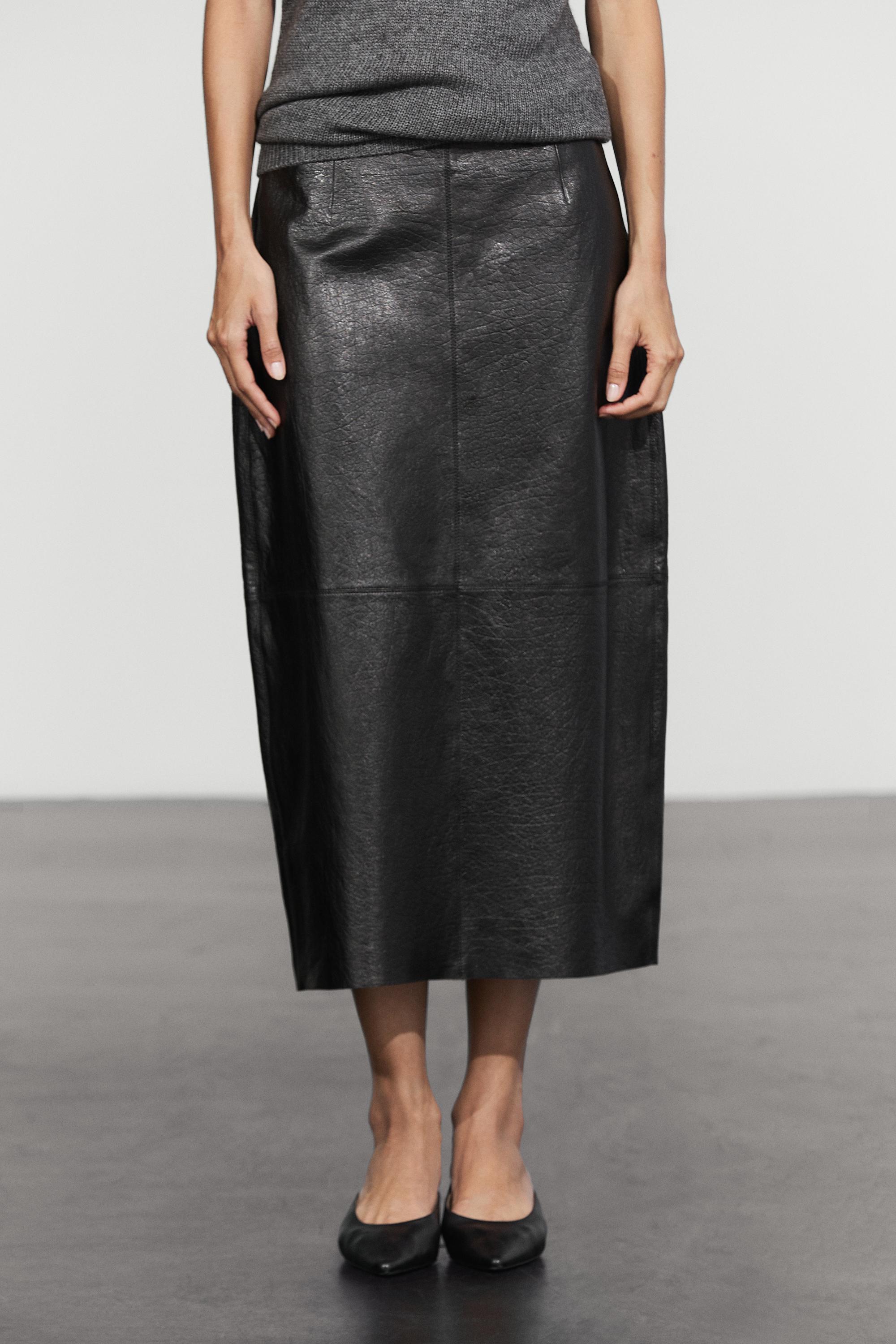 Midi balloon  skirt with Nappa leather seams