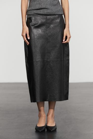 Midi balloon  skirt with Nappa leather seams — Black 2