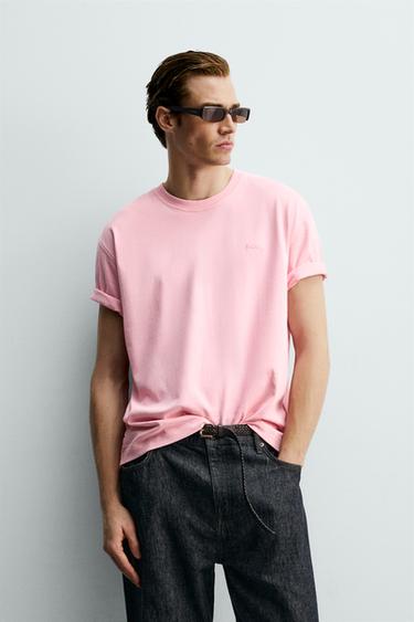 EMBROIDERED SLOGAN T-SHIRT - Faded pink by Zara