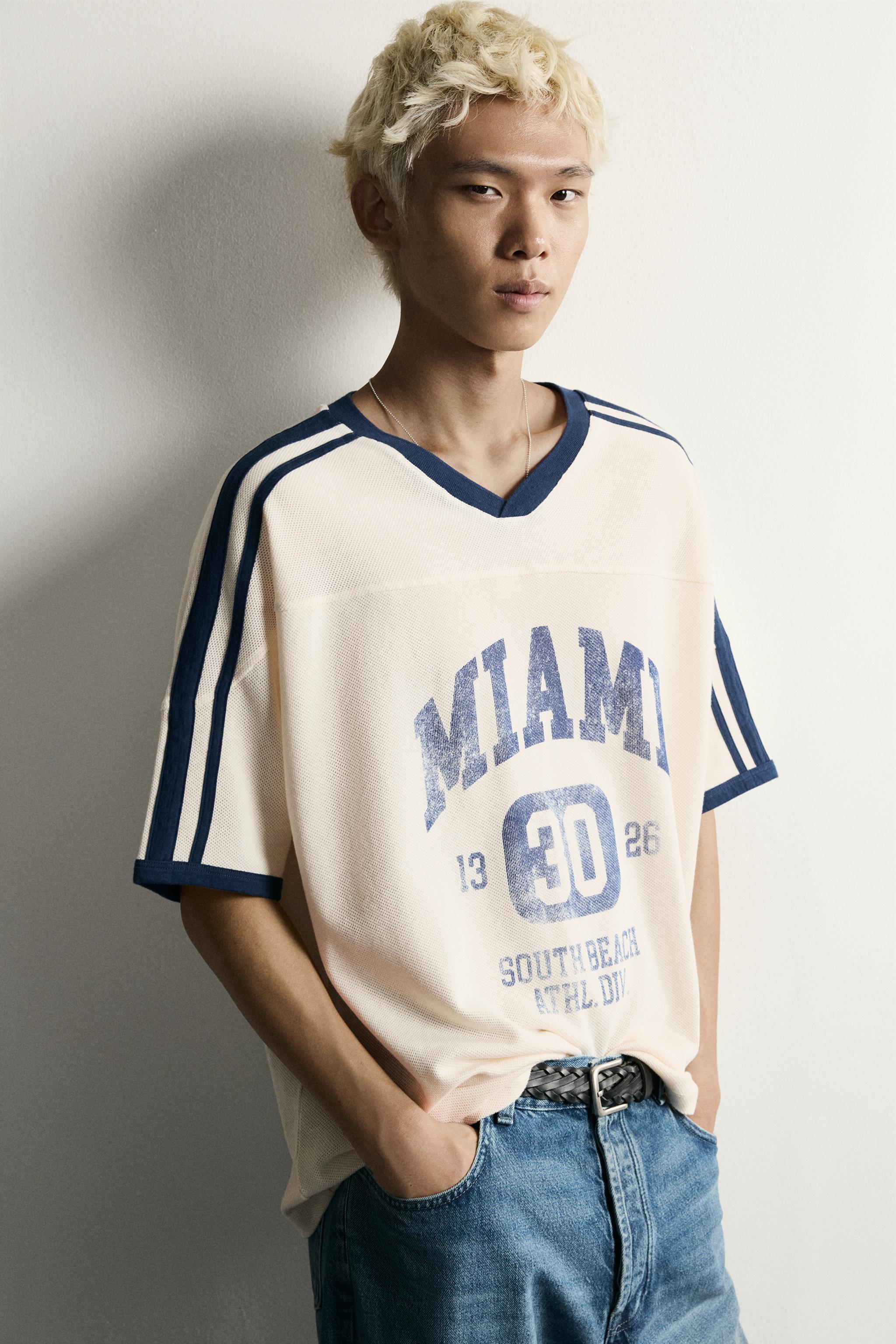 Мужские футболки Zara RELAXED FIT RETRO SOCCER PRINT T-SHIRT — фото 5