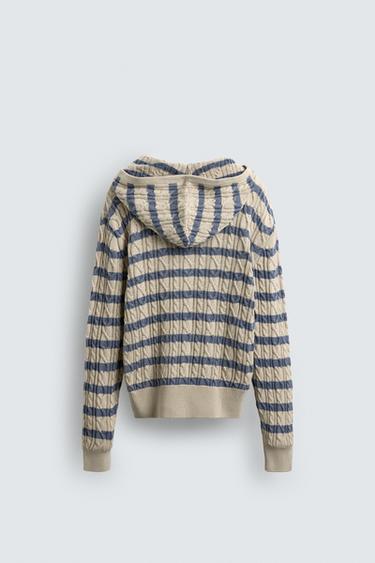 HOODED CABLE-KNIT TEXTURED CARDIGAN - Beige by Zara - Image 7