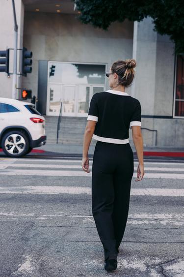 CONTRAST BOUCLÉ TROUSERS - Black / White by Zara - Image 2