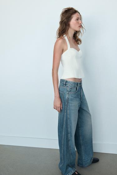 TOP HALTER ACETINADO - Branco da Zara