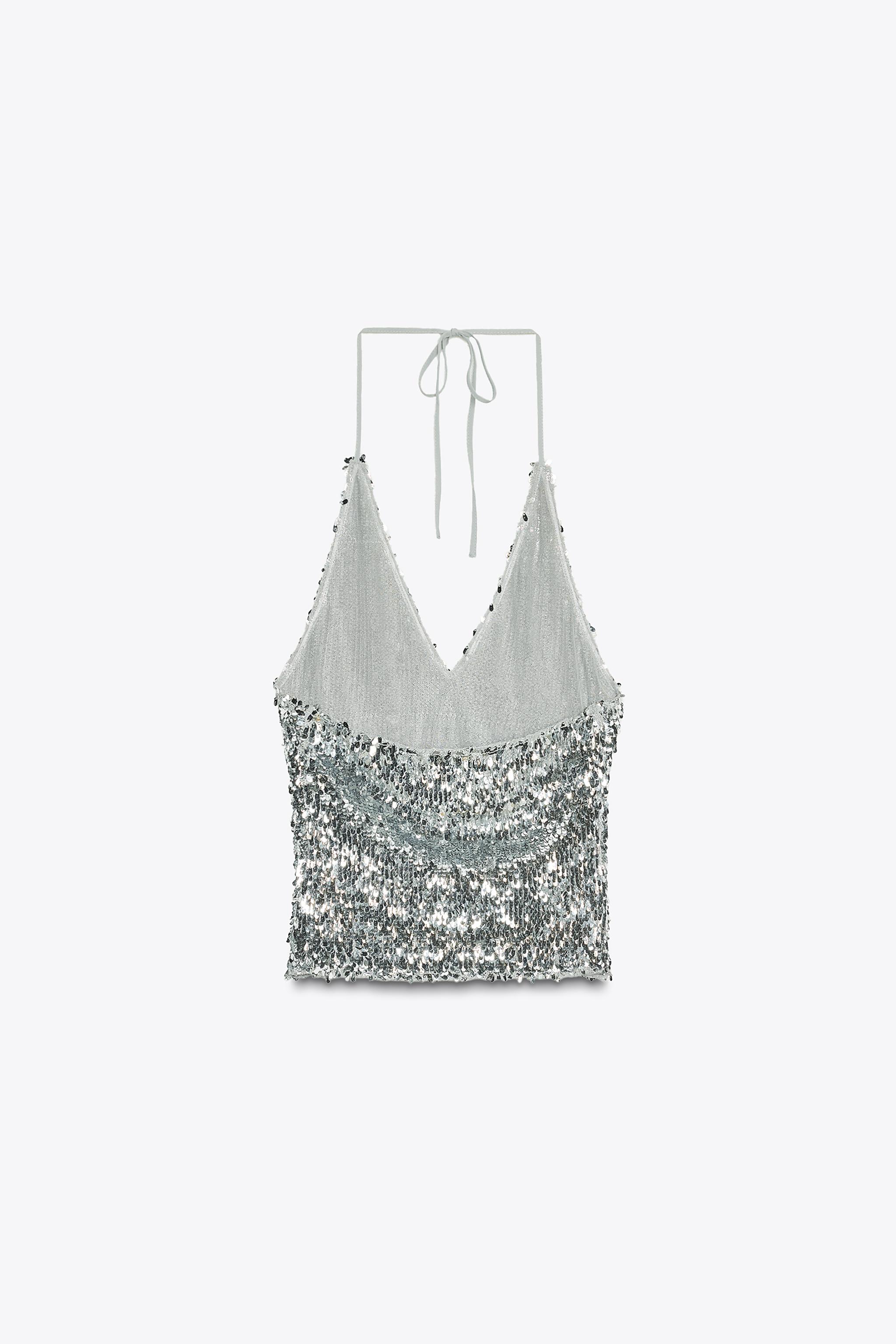 TOP HALTER À PAILLETTES