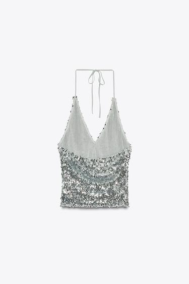 TOP HALTER À PAILLETTES - Argent de Zara - Image 7