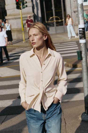 SHIRT WITH WAIST KNOT - Ecru by Zara