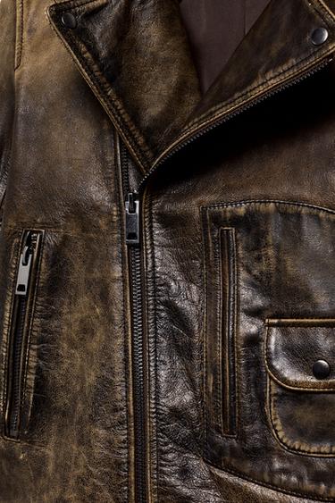 100% LEATHER BIKER JACKET ZW COLLECTION LIMITED EDITION - Brown by Zara - Image 9