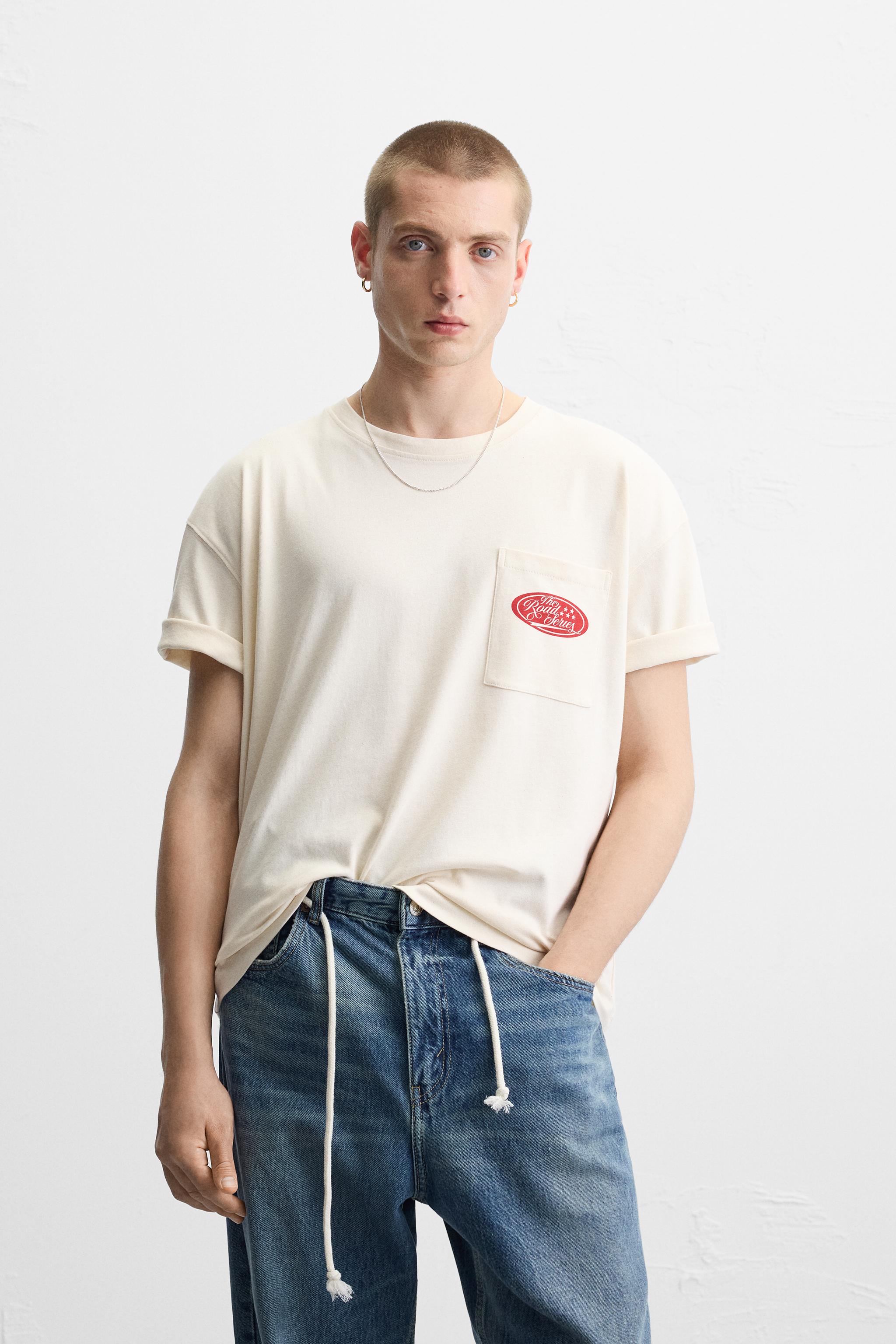 【ZARA】コントラストプリント Tシャツ サンド | 1165/406/711 COMBINATION PRINT T-SHIRT - Sand | ZARA United States