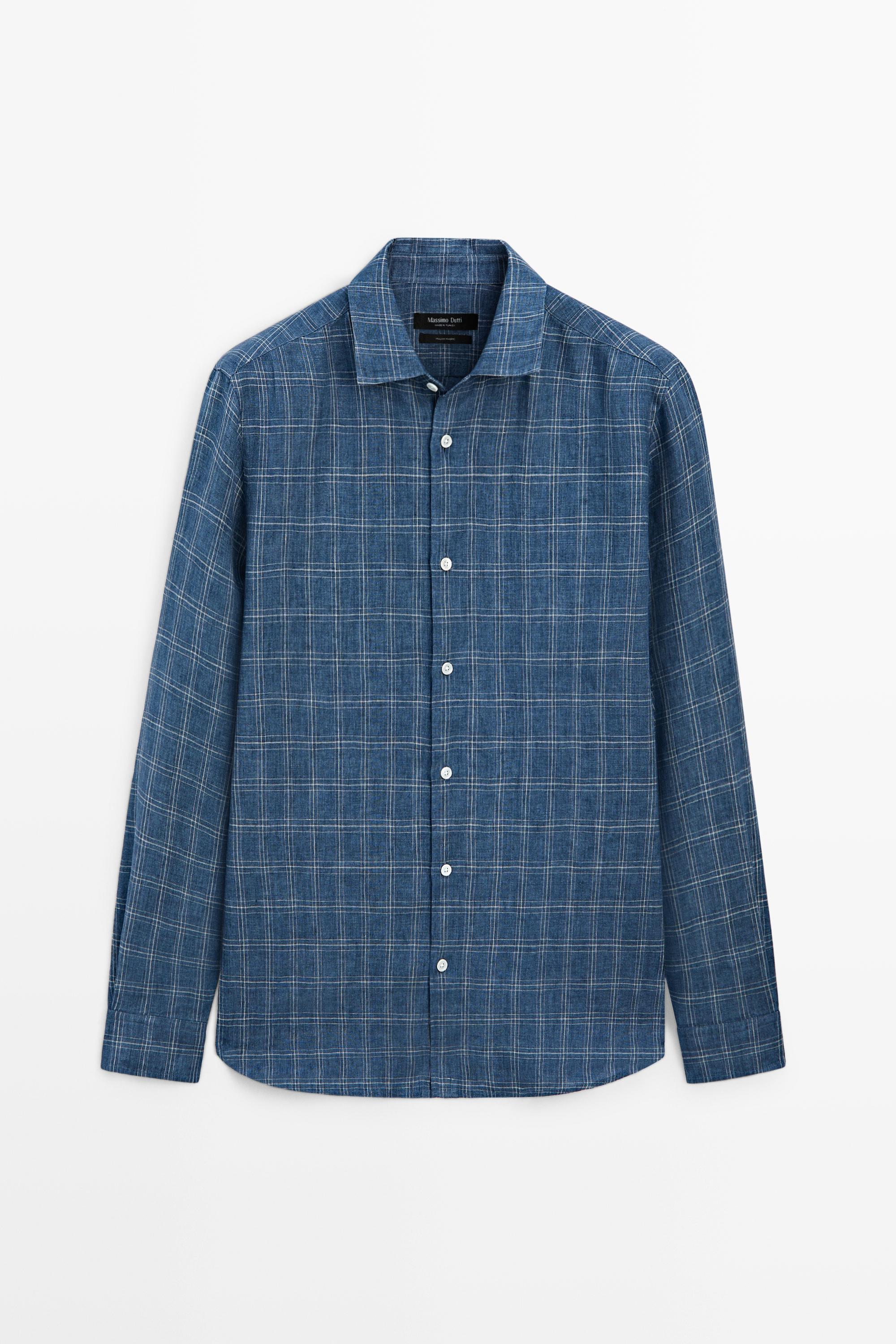100% linen regular fit check shirt