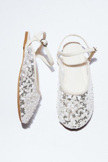 باليرينا مفتوحة الكعب بترتر خيالي - أبيض صدفي الخاص بـ Zara