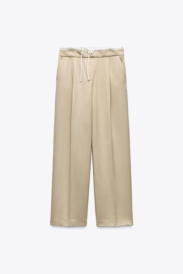 Zara DOUBLE WAIST WIDE LEG PANTS - Sand