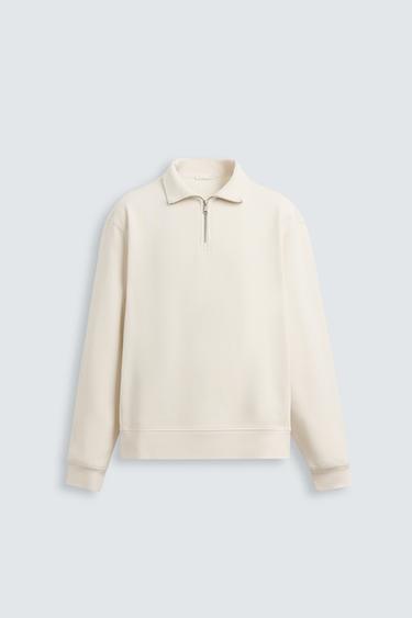 Zara BASIC QUARTER-ZIP SWEATSHIRT - Oyster-white