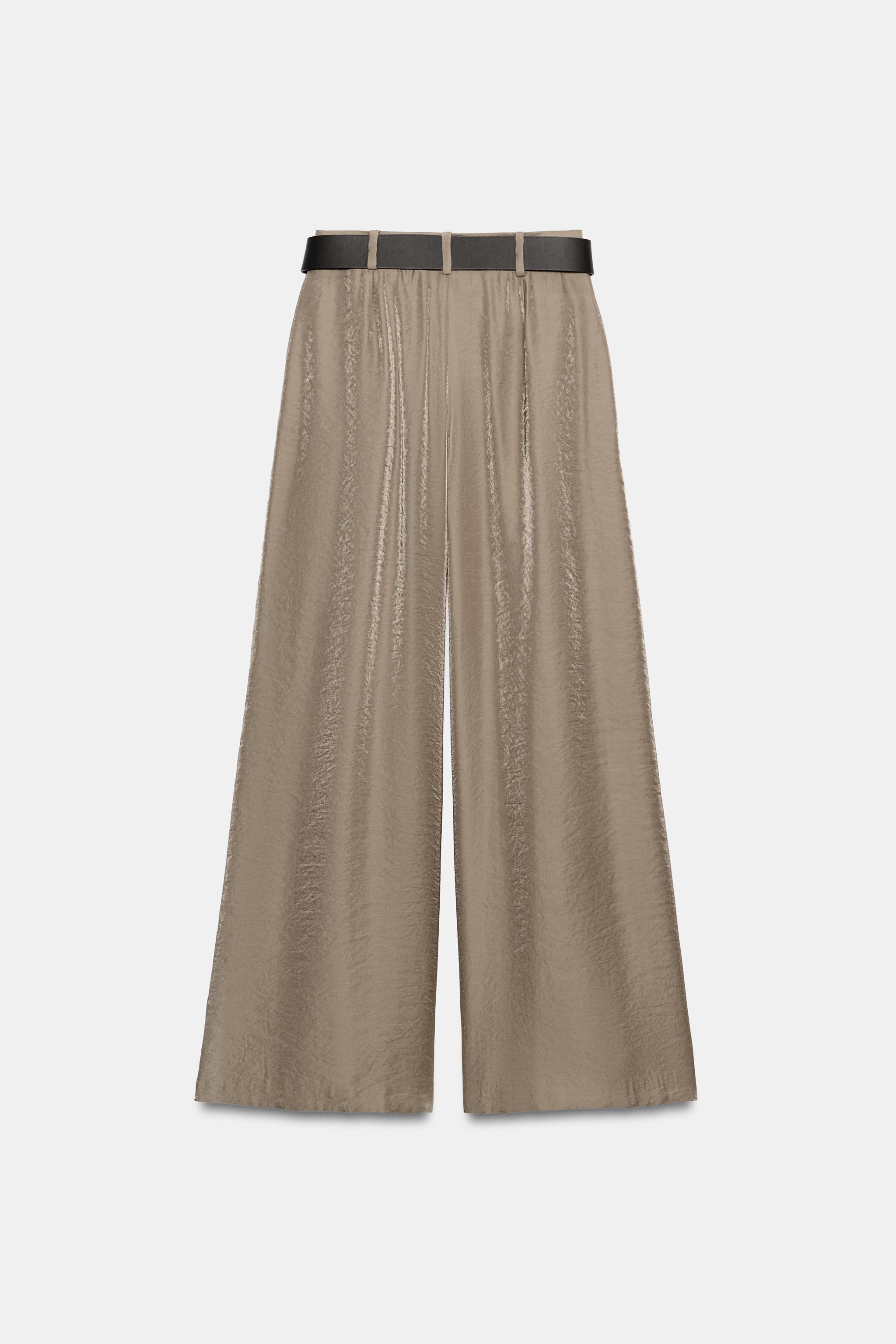 Zara Kemerli Saten Geniş Paça Pantolon görsel 4