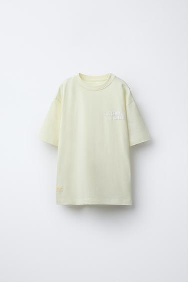 Zara RAISED TEXT T-SHIRT - Yellow - Image 0