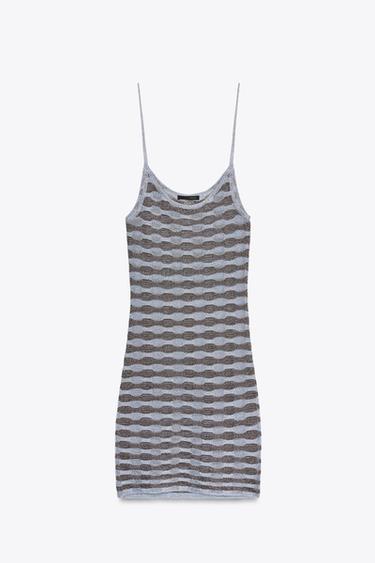 ストライプ柄メタリックヤーンワンピースブラウンブルーZaraのストライプ柄メタリックヤーンワンピース - ブラウンブルー