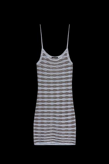 Zara METALLIC THREAD STRIPE DRESS - Brown-Blue - Image 0