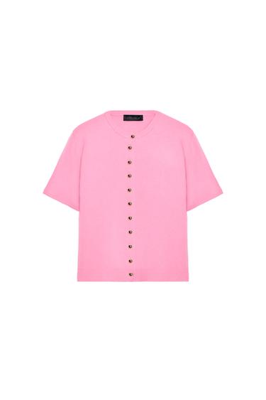 SHORT SLEEVE KNIT CARDIGAN - Pink by Zara