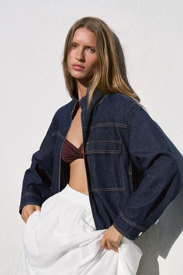 Z1975 HIGH NECK DENIM BOMBER JACKET - Blue by Zara - Image 8