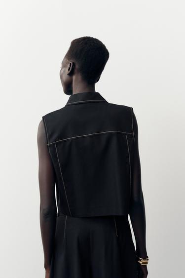 GILET DROIT SURPIQÛRES CONTRASTANTES - Noir de Zara - Image 4