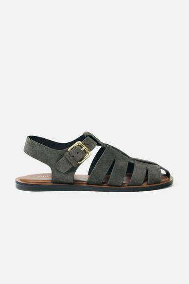 Zara SUEDE FISHERMAN SANDALS - Gray