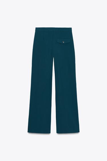WIDE-LEG TROUSERS WITH DARTS - Duck green by Zara - Image 6