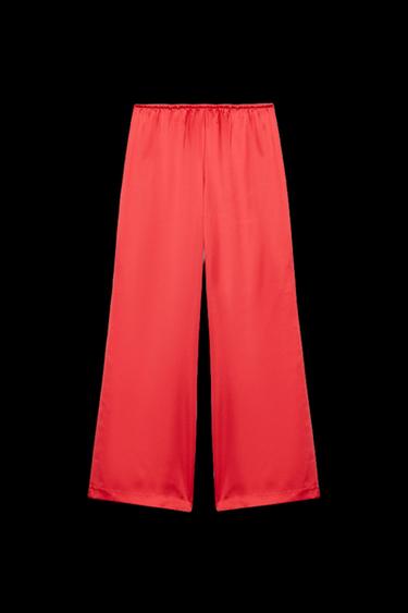 PANTALÓN SATINADO CORDONES - Rojo / Coral de Zara