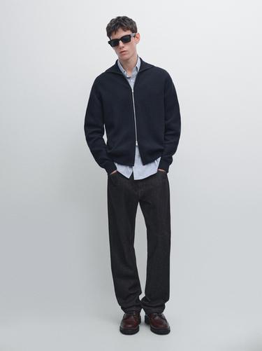 Zara Cotton and wool blend zip-up cardigan - Navy blue - Image 0