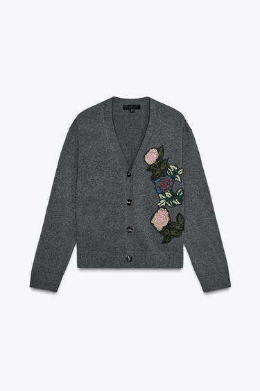 STRICKJACKE MIT BLUMENSTICKEREI - Grau von Zara - Bild 0