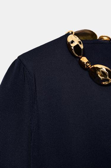 TOP EN MAILLE À BOULES - Bleu de Zara - Image 8