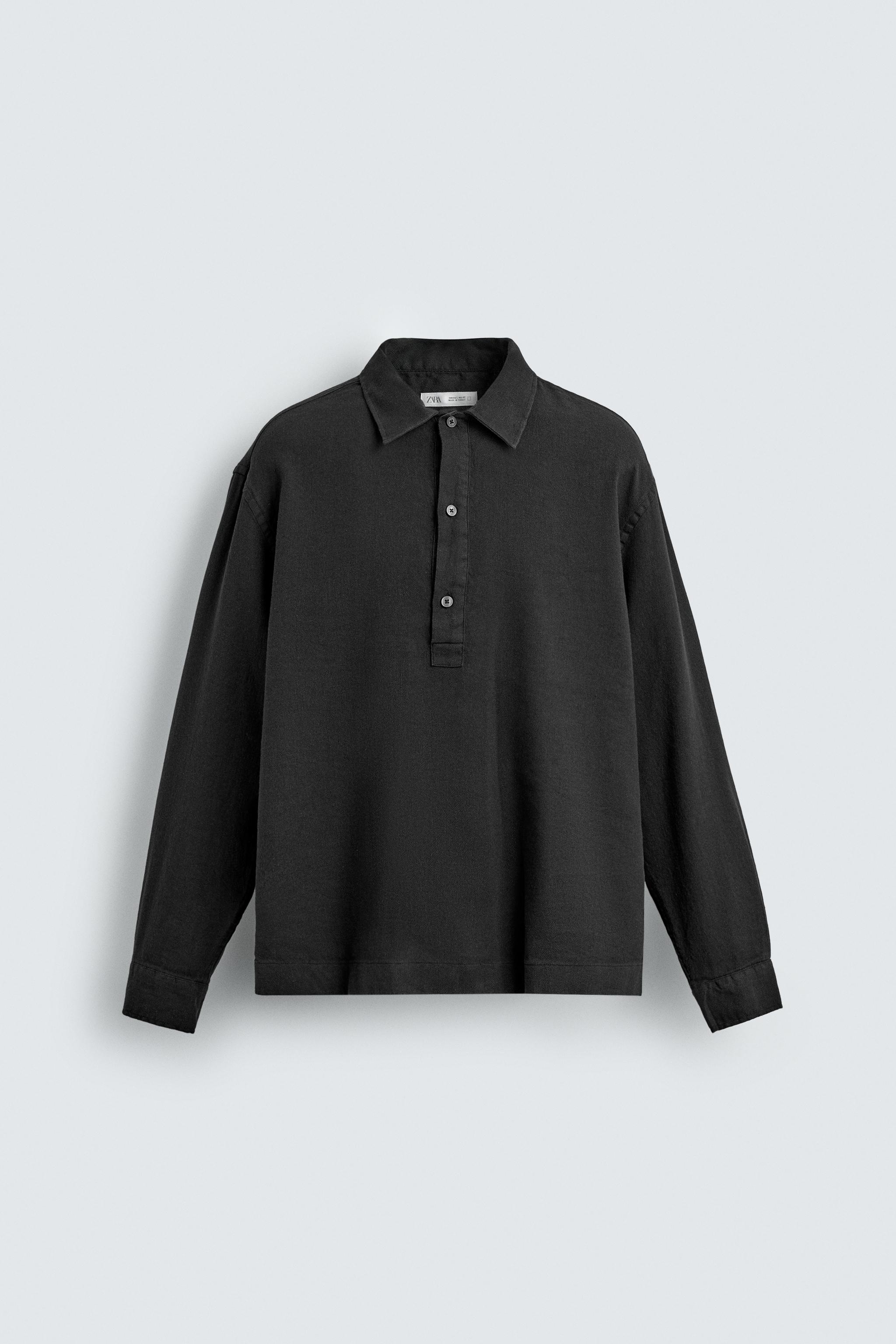 COTTON - LINEN POLO SHIRT — Charcoal