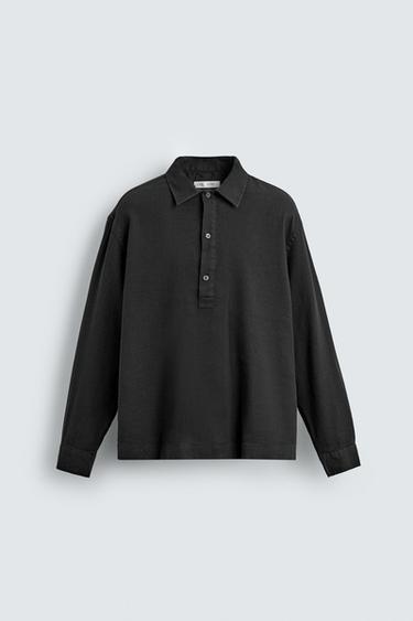CAMISA POLO ALGODÓN - LINO - Carbón de Zara