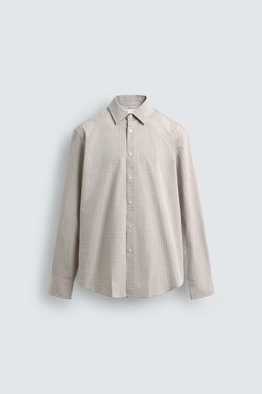 SLIM FIT CHECK SHIRT - Sand by Zara - Image 0