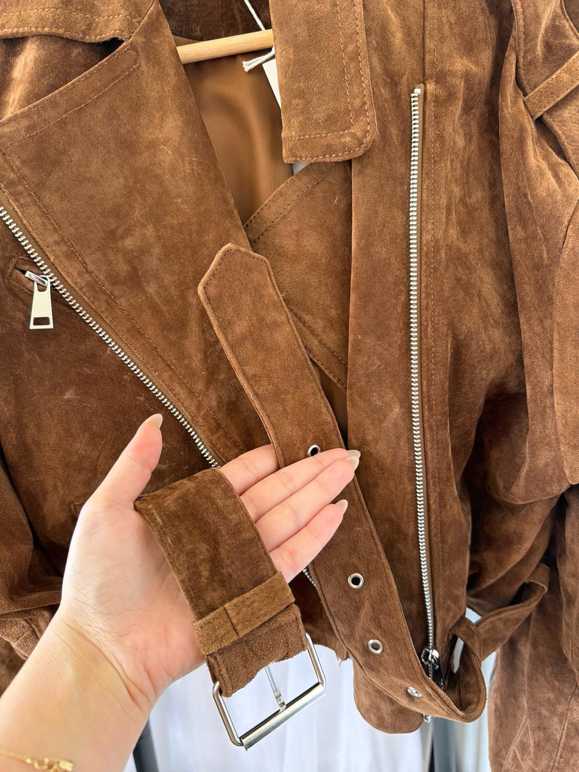 SHORT 100% SUEDE LEATHER JACKET WITH BELT - Image 6
