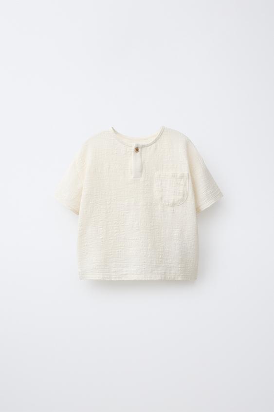 T-SHIRT WITH POCKET - Ecru by Zara - Image 0