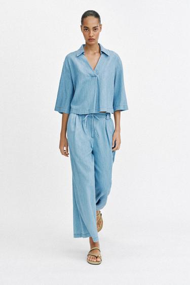 JUPE-CULOTTE FLUIDE - Bleu de Zara