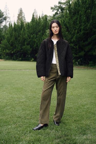 Zara ZW COLLECTION雙面穿絎縫夾克 - 黑色 / 綠色