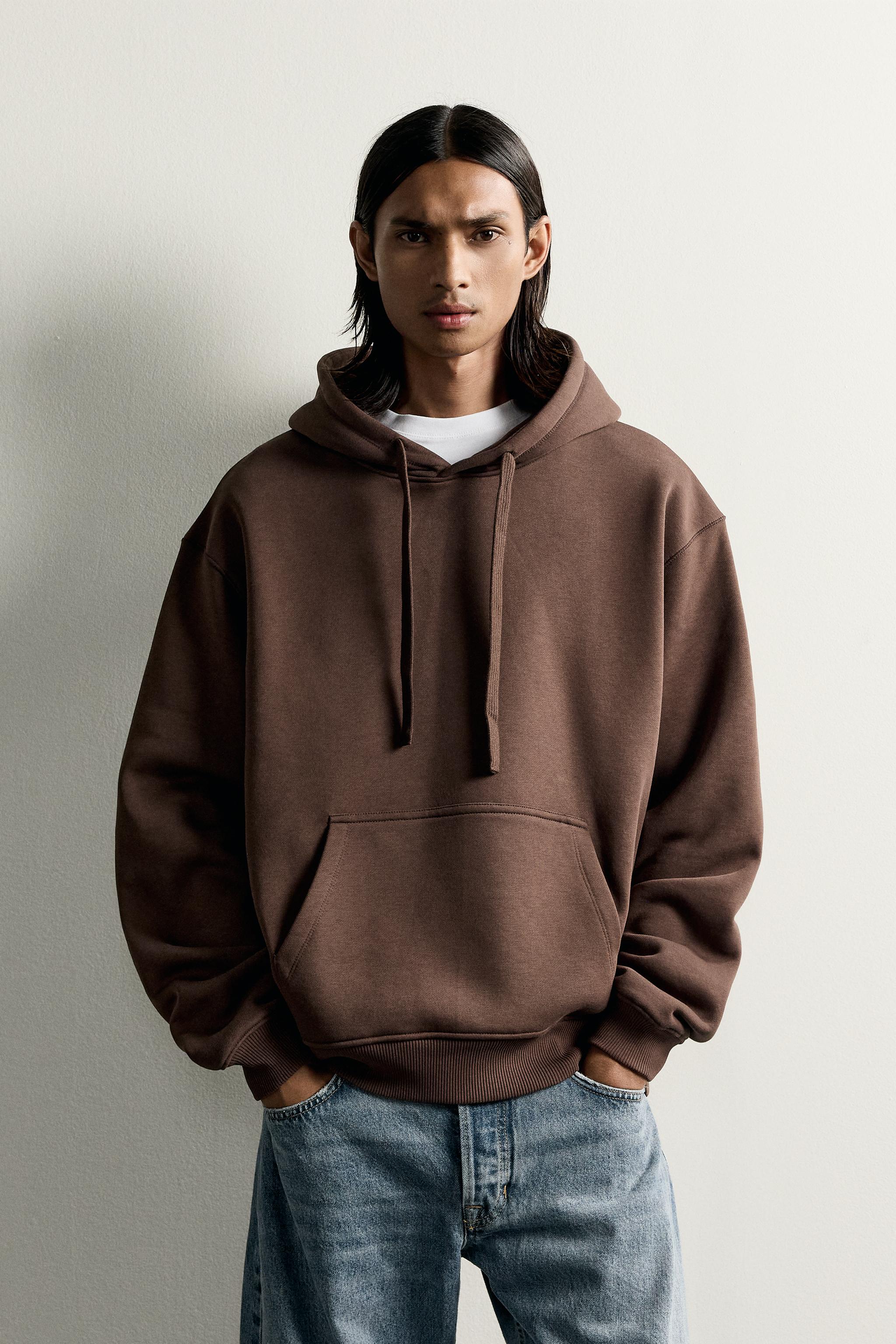 BASIC RELAXED-FIT HOODIE — Brown