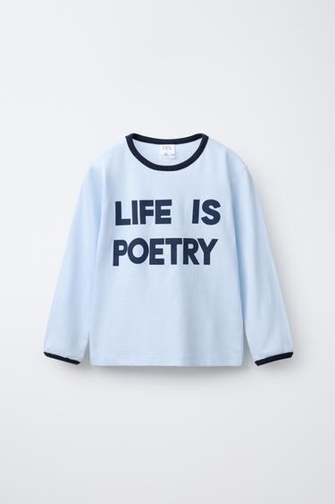 CAMISETA TEXTO CONTRASTE - Celeste de Zara - Imagen 0