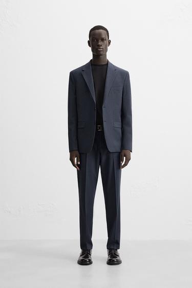 PANTALÓN ESTRUCTURA PATA DE GALLO - Azul de Zara
