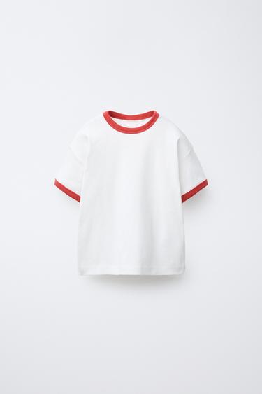 T-SHIRT LISERÉS CONTRASTE - Rouge de Zara